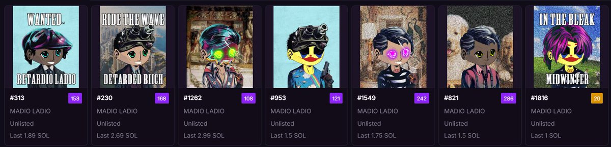 Visuals3rd's tweet image. Something BIG is happening.. Have you seen @madioladio?? Serious supply shock incoming! Only 123 listed out of 1939!

#AIAgents Some big wallets are buying and are in #HODLmode. @MadLads @DeGodsNFT @GalacticGeckoSG