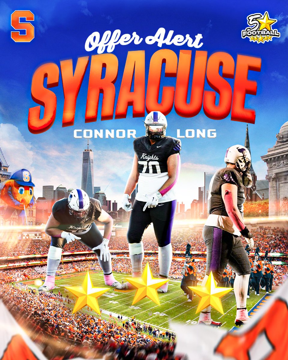 5StarFBRecruits's tweet photo. 🚨BREAKING: @theconnorlong_  picks up his FIRST D1 Offer from @CuseFootball 🍊💫🏈 https://t.co/Pod0UcOFY6