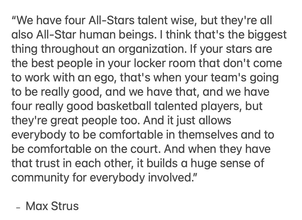SerenaWinters's tweet image. Great quote from Max Strus about this @Cavs team:

"If your stars are the best people in your locker room, that don't come to work with an ego, that's when your team's going to be really good, and we have that."