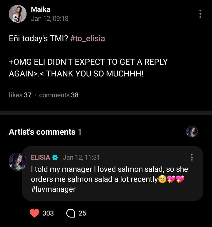 ElisiaGlobal's tweet photo. ✨Elisia’s Replies to more Weverse Posts✨
(💬1/n)
[011225]

🐰: I told my manager I loved salmon salad, so she orders me salmon salad a lot recently🥹💖💖 #luvmanager

🔗: https://t.co/m7yAlFX8id

#ElisiaOnWeverse
#ELISIA #엘리시아 
#UNIS #유니스
@UNIS_offcl https://t.co/s3eDr1RwNW