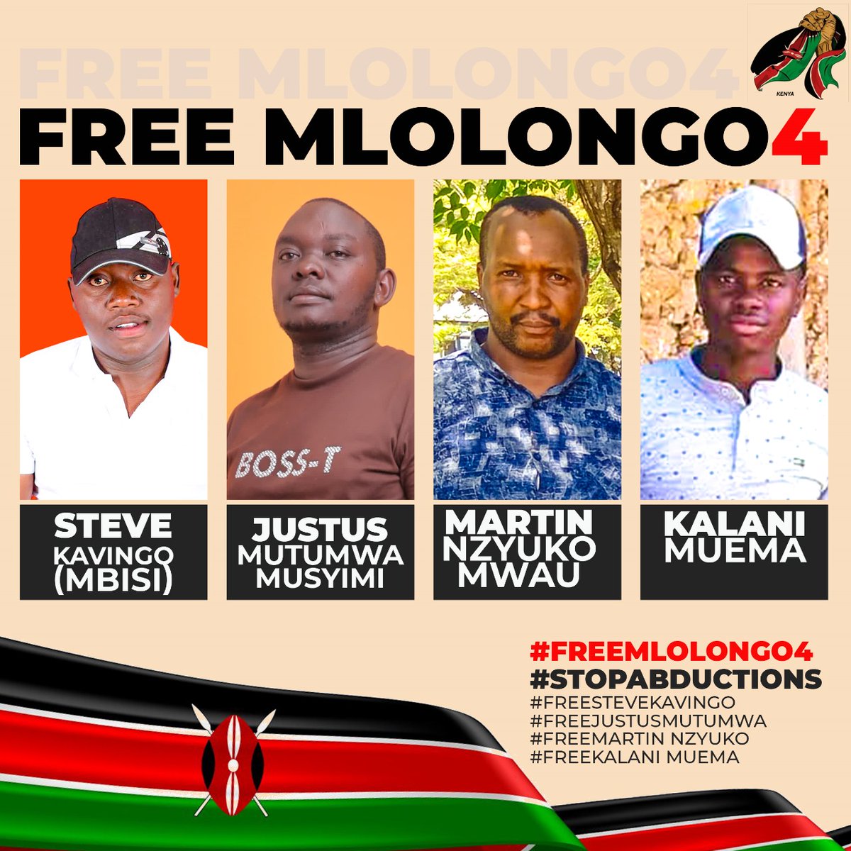 It's 26 days since the Mlolongo 4 were abducted.

If this post appears on your TL type #FreeMlolongo4 #EndAbductionsKE #RutoMustGo