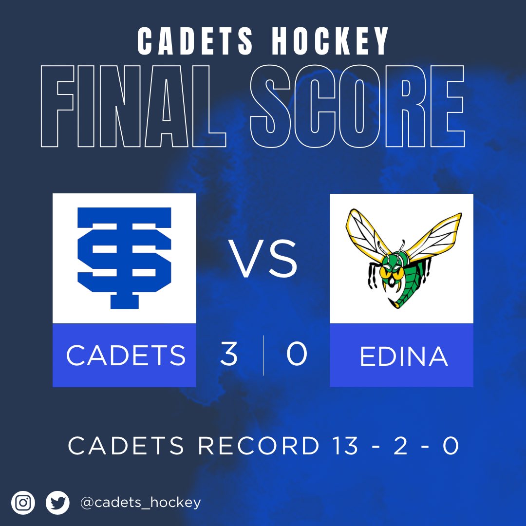 Cadets_hockey's tweet photo. Cadets with a convincing 3-0 shutout win over Edina!

🚨 Mikan(2), Connery
🍏 Rudh, Russ, Richardson, Powers
🧱 Niesen
SOG: 35-18

#oneteam⚔️ https://t.co/uqVTt1SOoP