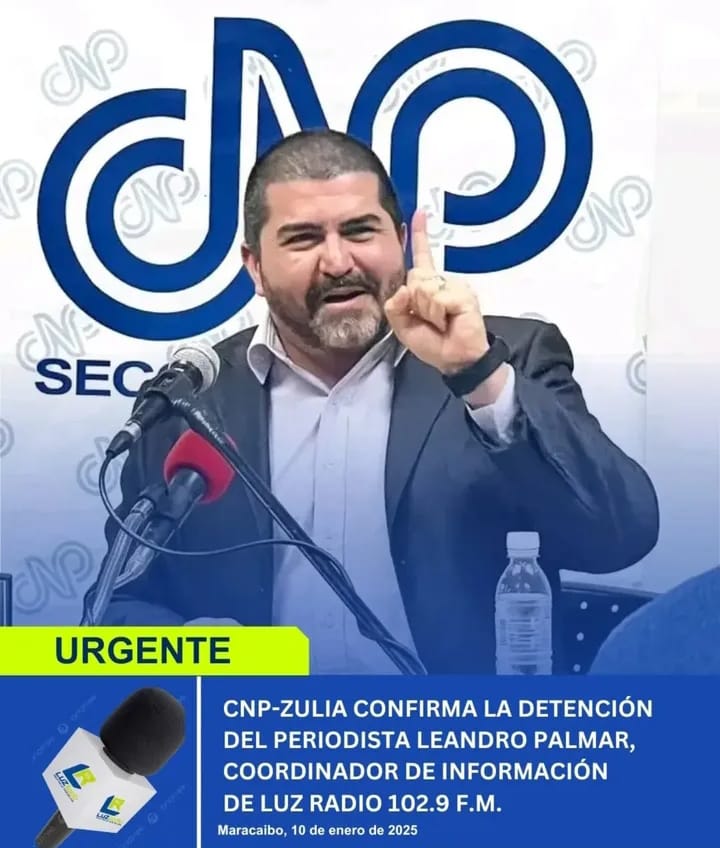 AMunelo's tweet image. 11/01/2025 
Desde ASDELUZ, expresamos nuestro rechazo a la detención del compañero Periodista Leandro Palmar, Coordinador de Información de LUZ Radio FM 102.9, quien fuera detenido en pleno ejercicio legal de su Profesión
 ¡BASTA DE INTIMIDACION, PERSECUCION Y OPRESION!.*