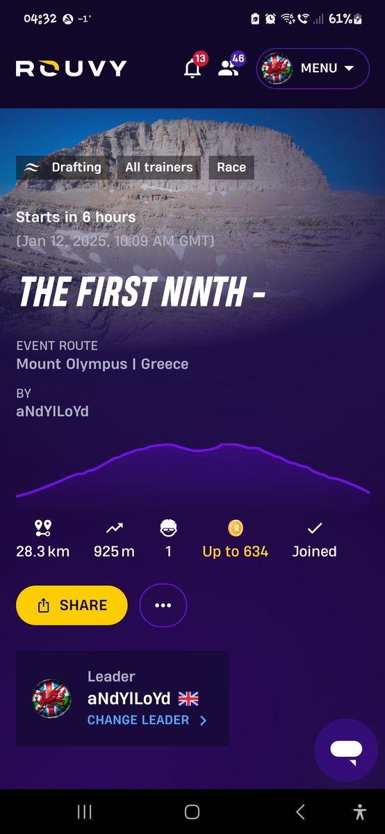 The 9th stage of "the FiRsT"
21 day stage race I've organised. 10:09 am GMT on Rouvy. 
All welcome to join the fun climbing up Mount Olympus , but just think of the feeling on the way down to the finish line. .