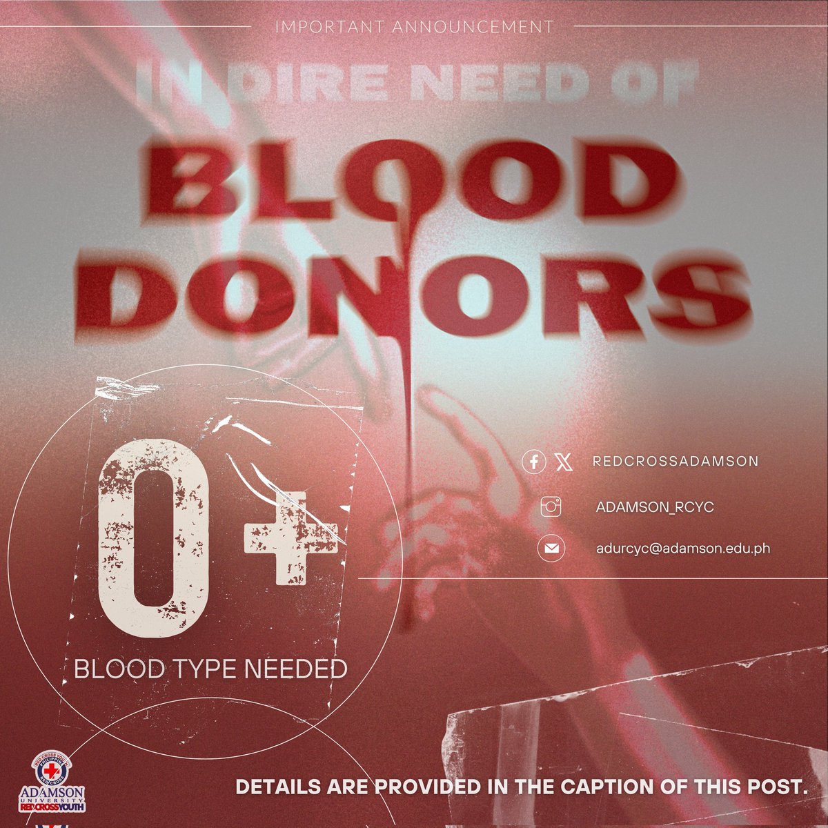 RedCrossAdamson's tweet photo. Urgent need for 𝗢+ 𝗯𝗹𝗼𝗼𝗱 𝗱𝗼𝗻𝗼𝗿𝘀 for Cid Anthony Aquino Laigo, currently admitted in PHC, facing a Celiac Artery Aneurysm. 

𝐅𝐨𝐫 𝐝𝐨𝐧𝐨𝐫𝐬, 𝐩𝐥𝐞𝐚𝐬𝐞 𝐜𝐨𝐧𝐭𝐚𝐜𝐭: 
Kohl Laigo at 𝟬𝟵𝟭𝟳𝟭𝟱𝟳𝟬𝟬𝟬𝟱/ 𝟬𝟵𝟳𝟳𝟭𝟬𝟮𝟲𝟰𝟮𝟮 or message us through our page. https://t.co/Oc8RoQ0vhj