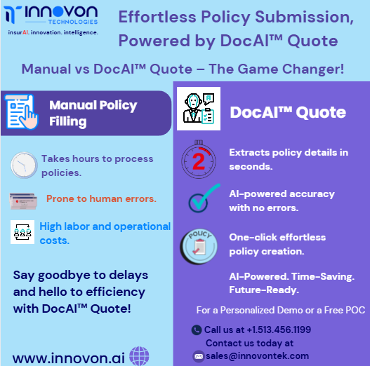 innovontech's tweet photo. Effortless Home & Auto Policy Submission—Powered by DocAI™ Quote
Contact us today for a personalized demo or a free POC!
📞 Call us at +1.513.456.1199.
📧 Email: sales@innovontek.com
🌐 https://t.co/0RH9iKAsa3
#innovon.ai#innovontek #DocAIQuote #InsuranceAutomation https://t.co/5kR3MydIYC