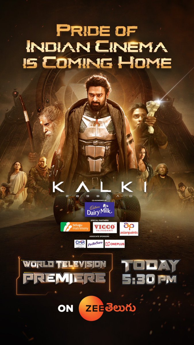 Kalki 2898 AD (@kalki2898ad) on Twitter photo Don’t miss to watch the World Television Premiere of #Kalki2898AD Today at 5:30 PM, only on #ZeeTelugu!
#Kalki2898ADWatchandWinContest #WorldTelevisionPremiereKalki2898AD
#Kalki2898ADOnZeeTelugu
<a href="/SrBachchan/">Amitabh Bachchan</a> <a href="/ikamalhaasan/">Kamal Haasan</a> #Prabhas <a href="/deepikapadukone/">Deepika Padukone</a> <a href="/nagashwin7/">Nag Ashwin</a> <a href="/DishPatani/">Disha Patani</a> Don’t miss to watch the World Television Premiere of #Kalki2898AD Today at 5:30 PM, only on #ZeeTelugu!
#Kalki2898ADWatchandWinContest #WorldTelevisionPremiereKalki2898AD
#Kalki2898ADOnZeeTelugu
<a href="/SrBachchan/">Amitabh Bachchan</a> <a href="/ikamalhaasan/">Kamal Haasan</a> #Prabhas <a href="/deepikapadukone/">Deepika Padukone</a> <a href="/nagashwin7/">Nag Ashwin</a> <a href="/DishPatani/">Disha Patani</a>