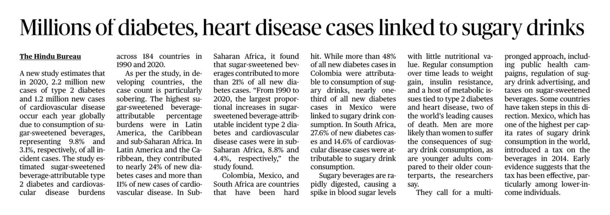 drmohanv's tweet photo. While this report is true and of great interest in India, it is worth noting that the majority of carbohydrate intake in the country comes from refined cereals like white rice and wheat, leading to very high consumption of carbohydrates. The overall consumption of sugary drinks is currently low; however, it is increasing and could further add to the carbohydrate load and further elevate the risk of obesity, diabetes, and heart disease. Therefore, it is advisable to reduce carbohydrate intake and replace it with protein and healthy fats. The ICMR-INDIAB Study indicates that even a 10% reduction in carbohydrate intake can help prevent diabetes.

@ICMRDELHI @ncdirindia @ICMRNIN @MoHFW_INDIA @DrJitendraSingh @JPNadda @icmr_nie @WHO #mdrf