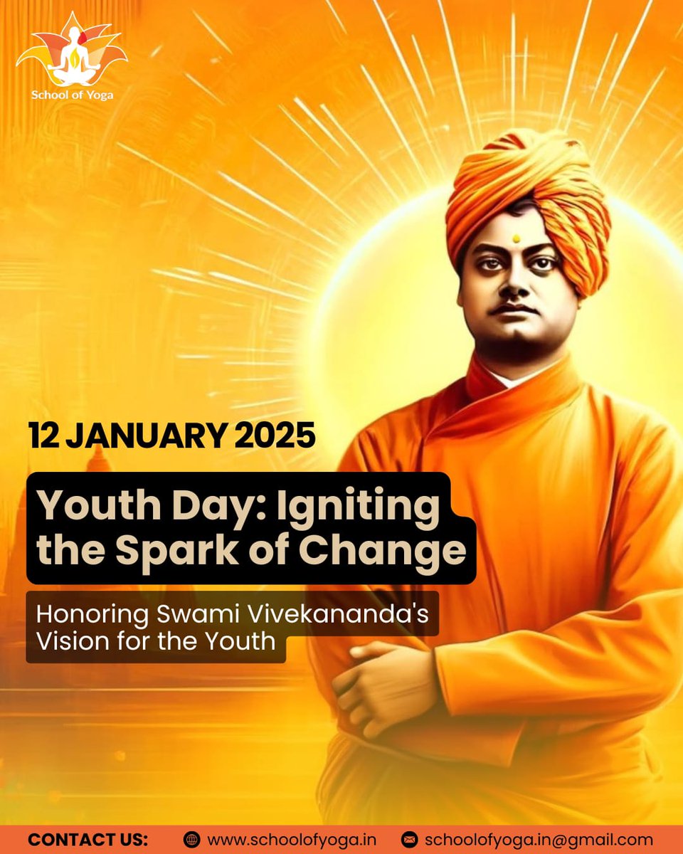schoolofyoga_in's tweet photo. On this Swami Vivekananda Jayanti (12th January), let’s come together to celebrate his timeless wisdom 📖
Website Link- https://t.co/Xg6KOAVvMx
#SwamiVivekanandaJayanti #NationalYouthDay #IgniteTheChange #YouthPower #VivekanandaLegacy #EmpowerTheFuture #schoolofyoga https://t.co/8ie2l9wLp3