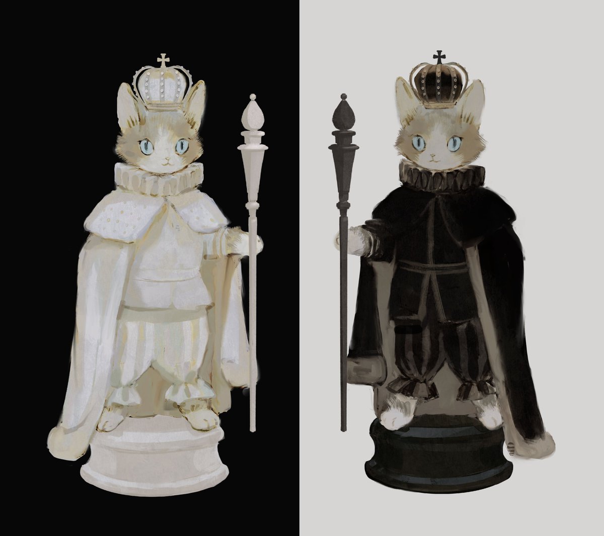 rt0no's tweet photo. RoyalPrincessAlice様とのコラボで描かせていただきました。
「♟Chess Board Cat 🐈‍⬛」 https://t.co/OCvqkiK9Ly https://t.co/vEwfpsts1p