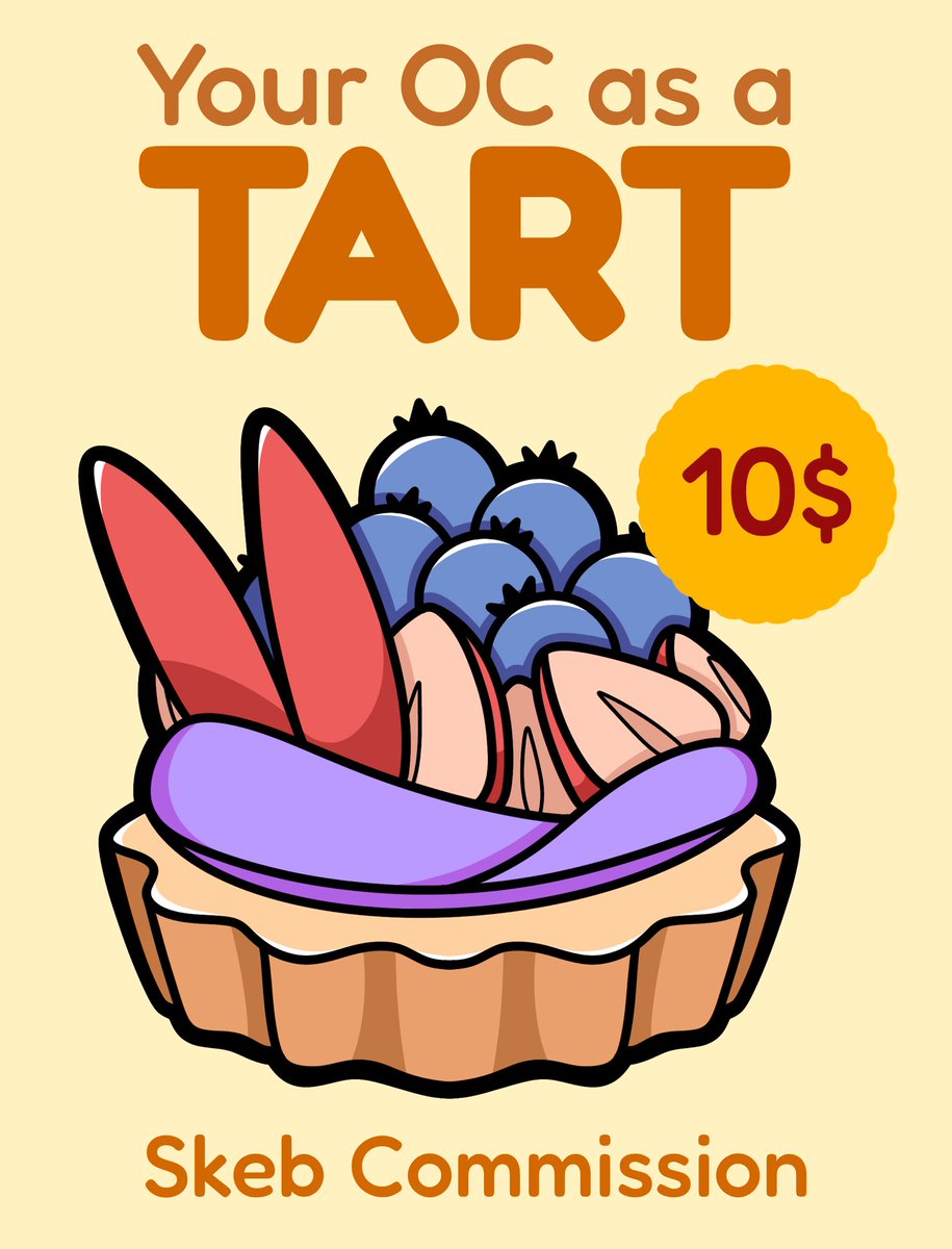 Opening Skeb Commissions at #Vgen ✨
Send me your OCs and I’ll turn them into a Tart for only 10usd 🧁💕

vgen.co/ASweetenz/serv…

#VGenComms