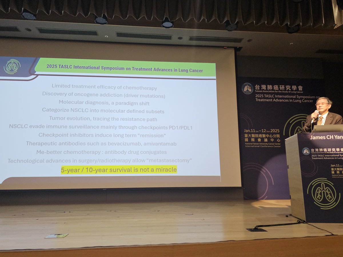 HHorinouchi's tweet photo. 🫁Taiwan🇹🇼Association for the Study of Lung Cancer
🎯Stage III/IV NSCLC looking forward to long term control
🎙Dr. James CH Yang
#LCSM @OncoAlert #TASLC25 https://t.co/wnIGjydPBo