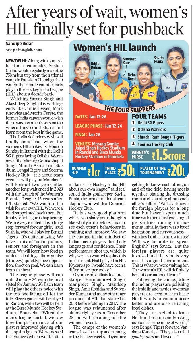 After years of wait, Indian women players now also have a Hockey India League with the 15-day tournament 'pushbacking' today. The players are ecstatic, who used to watch the men &amp; wish for their own league #hockey #HIL 

✍️ hindustantimes.com/sports/hockey/…