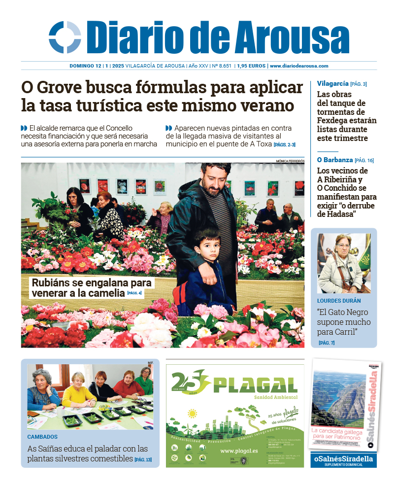 🗞️ La Portada 12 | 01 | 2025
 
🔹 O Grove busca fórmulas para aplicar la tasa turística este mismo verano
🔹 Rubiáns se engalana para venerar a la camelia
🔹 Las obras  del tanque de tormentas de Fexdega estarán listas durante este trimestre

📲 diariodearousa.com