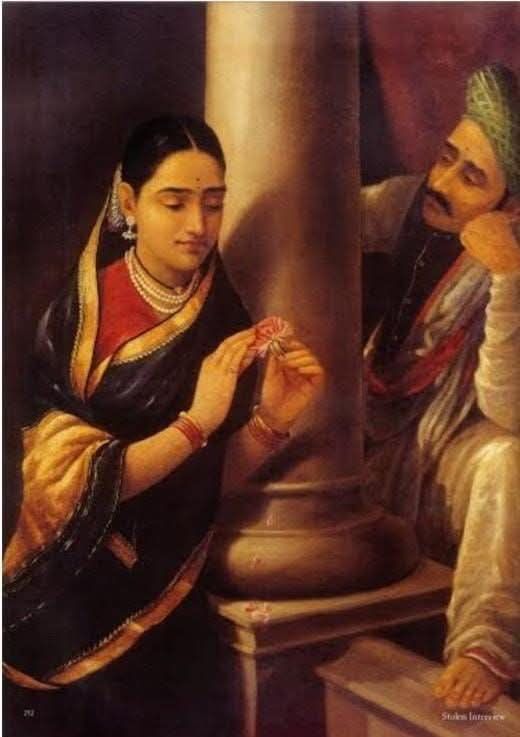 NeoTweetTimes's tweet image. Title "Staring at wife on Sunday" 
Artist: Raja Ravi Varma 
Circa 1880
Medium: Oil on Canvas 
Location: Salar Jung Museum, Hyderabad

#90HoursWork 
#90hrworkweek