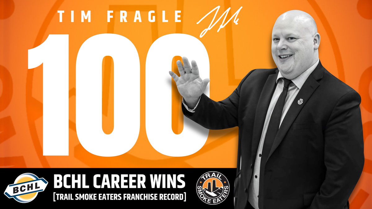 Tim Fragle reached a historic milestone, securing his 100th victory as the Head Coach and General Manager of the Trail Smoke Eaters. The win makes Fragle the winningest coach in Smoke Eaters history, surpassing the previous record of 99 wins held by Jim Ingram.