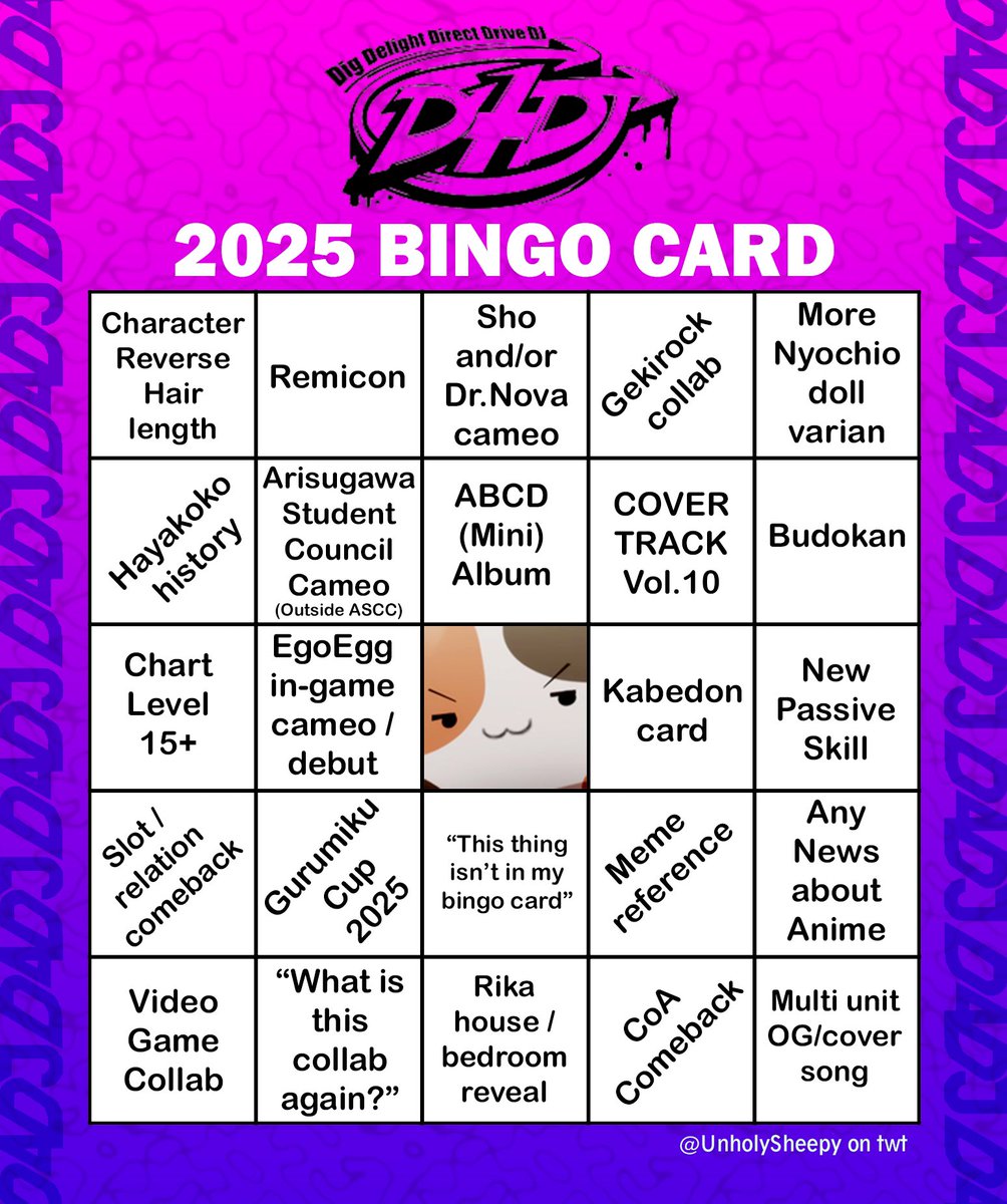 UnholySheepy's tweet image. Anyway, since ASCC is end, here's the D4DJ 2025 Bingo card. Gonna update this tweet on replybwhen there something to cross.