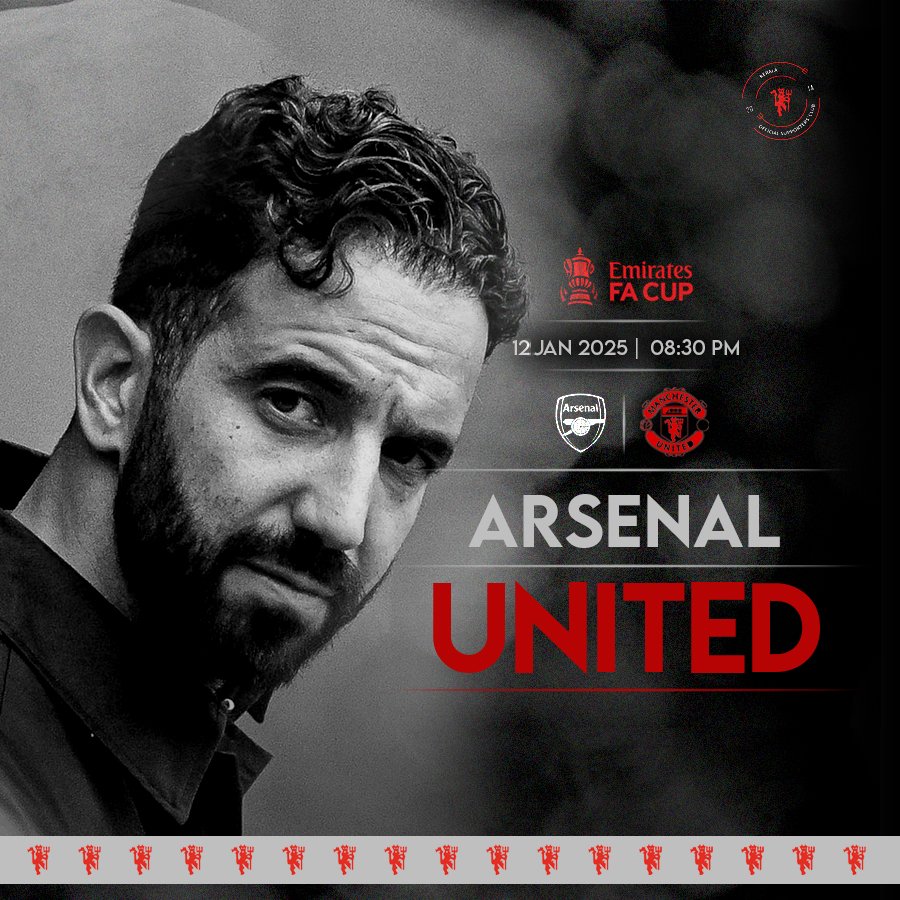 musckerala's tweet photo. In the FA Cup 3rd Round, Amorim's squad travels to London to face Arteta's Arsenal. 

#Matchday #ARSMUN #MUFC #FACup #United #Amorim #MUSCK https://t.co/p2KL6XvHEe