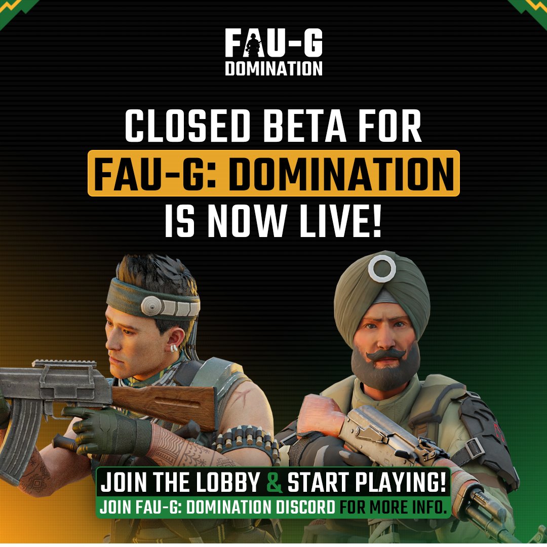 🚨 We are live now 🚨

The closed beta access of Fau-g: Domination is officially live now. 

Join our discord server to know more info.