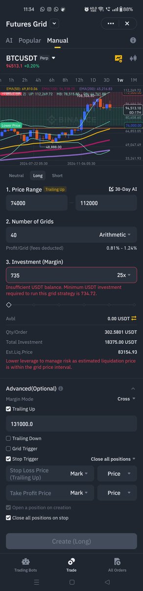 SurenderBtc's tweet photo. Comparison 
Binance Future Grid Bot Details -
BTC/USDT, Range-74000 To 112K, Grid-40, Lev.-25 X, Min. Invmt - 734
Esti. Liq. Price-83154

Pionex Future Grid Bot-
BTC/USDT, Range-74000 To 112K, Grid-40, Lev.-25X, Mini Invest-72,
E. L. P.-70382,  
Have An Idea Where Users Will Go? https://t.co/39d3bgFEro