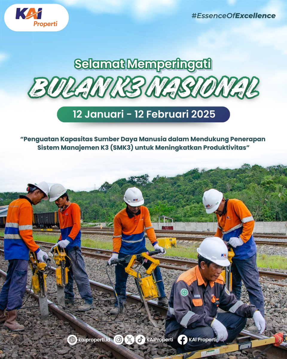 KAIProperti's tweet photo. Keselamatan dan Kesehatan Kerja (K3) merupakan elemen penting dalam melindungi pekerja, perusahaan, dan lingkungan.
Selamat memperingati Bulan K3 Nasional!
Wujudkan lingkungan kerja yang aman dan produktif demi masa depan yang lebih baik ✨

#BulanK3 #K3 #SistemManajemenK3 #SMK3 https://t.co/eaRGQjD8pH
