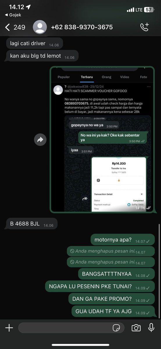HATI HATI PENIPU VOUCHER GORIDE +62 838-9370-3675  / 083893703675 GOPAY AN INA. SUDAH TF FEE DAN ONGKOS, DI PESENINNYA TUNAI. #zonauang