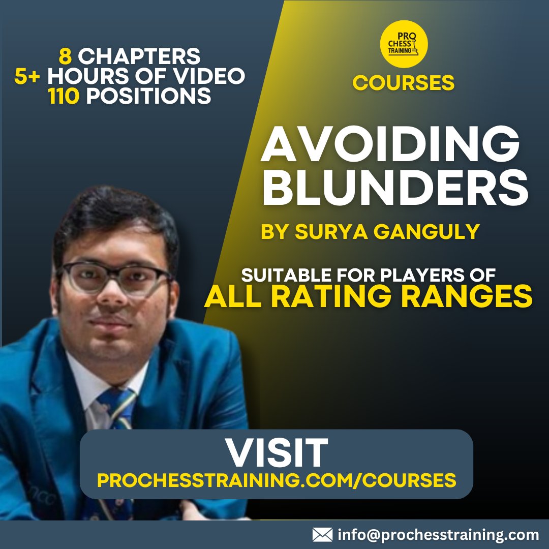 ProChessT's tweet image. A course suitable for players of all rating range - get GM Surya&apos;s course today.

Visit prochesstraining.com/courses to get your course.

#Chess #ProChess