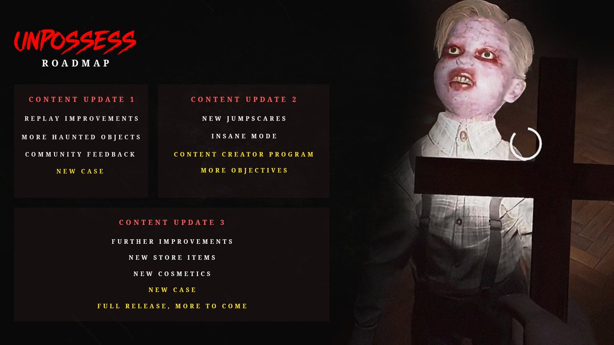 🔥 Roadmap 2025 for Unpossess is here! 🔥

I am excited to start bringing you new content to the game!

If you enjoy the game, please consider leaving a positive review on Steam. 🙏

store.steampowered.com/app/2976900/Un…