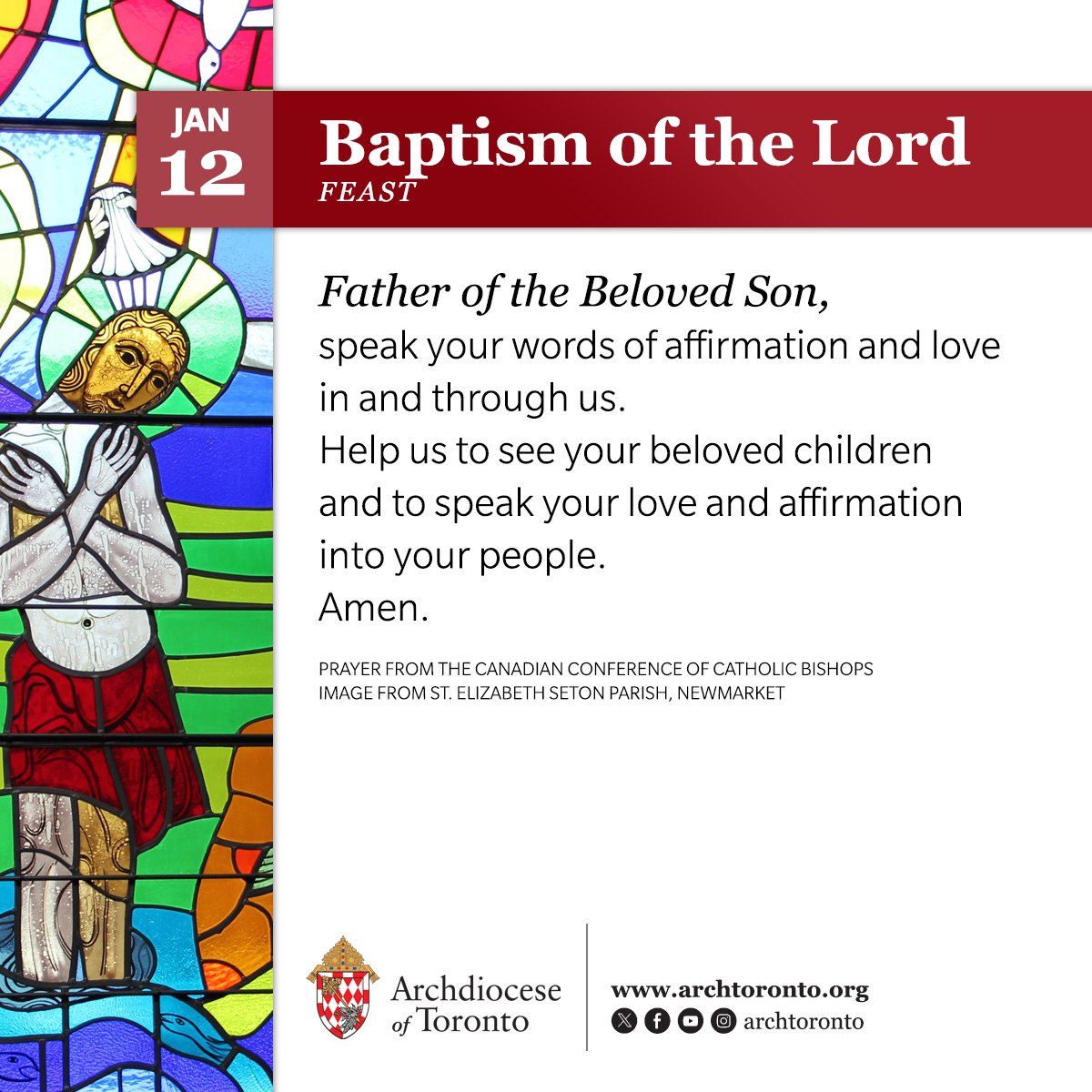 Father of the Beloved Son, speak your words of affirmation and love in and through us. Help us to see your beloved children and to speak your love and affirmation into your people. Amen. <a href="/CCCB_CECC/">CCCB</a>
