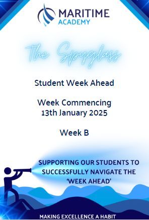 The Spyglass 'family edition' is sent out weekly to help support pupils for the week ahead!
Next week is Student Week!

#WeAreMaritime #strength #pride #unity #Spyglass