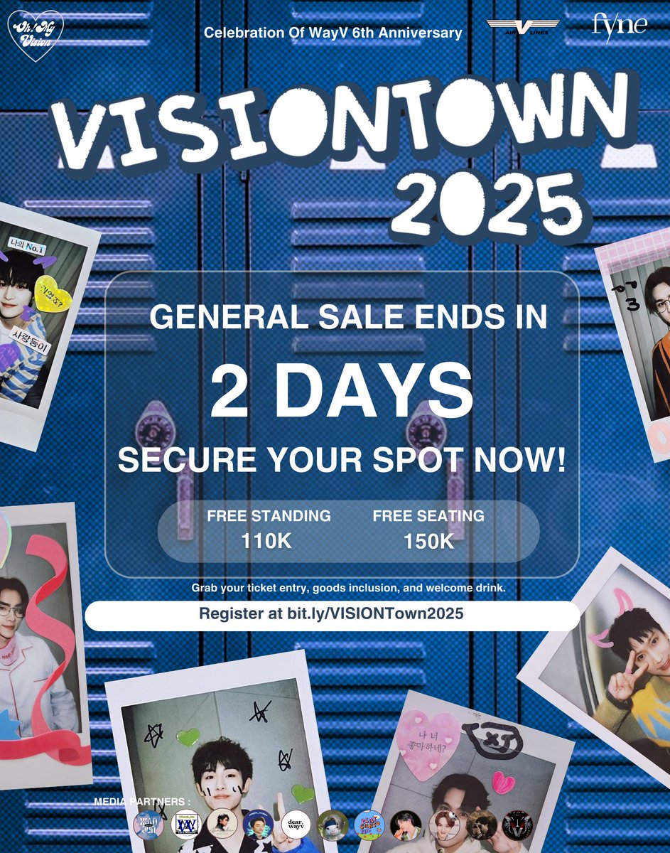 𝐕𝐈𝐒𝐈𝐎𝐍𝐓𝐨𝐰𝐧 𝟐𝟎𝟐𝟓
𐃘 H-2 until CLOSES! Don’t miss your chance to celebrate WayV’s 6th Anniversary✨

📍 Fyne, Jakarta
🗓 Jan 19, 2025
⏰ 18:00 - 22:00 WIB

🎟️ General Tickets available until January 14 2025, at bit.ly/VISIONTown2025 

#VISIONTown2025 #WayV #WayZenNi