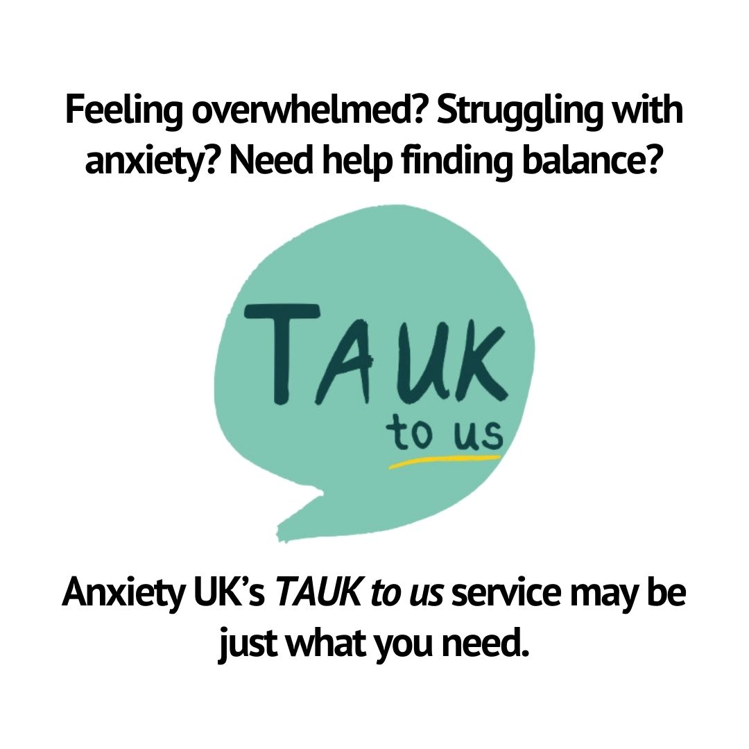 Feeling anxious and not sure where to turn? 💜Our #TAUKtoUs service offers personalised 1-to-1 support to guide you through.

Book your 30-minute consultation today &amp; start your journey to feeling calmer and more in control⬇️

anxietyuk.org.uk/get-help/tauk-…

 #AnxietySupport #AnxietyUK