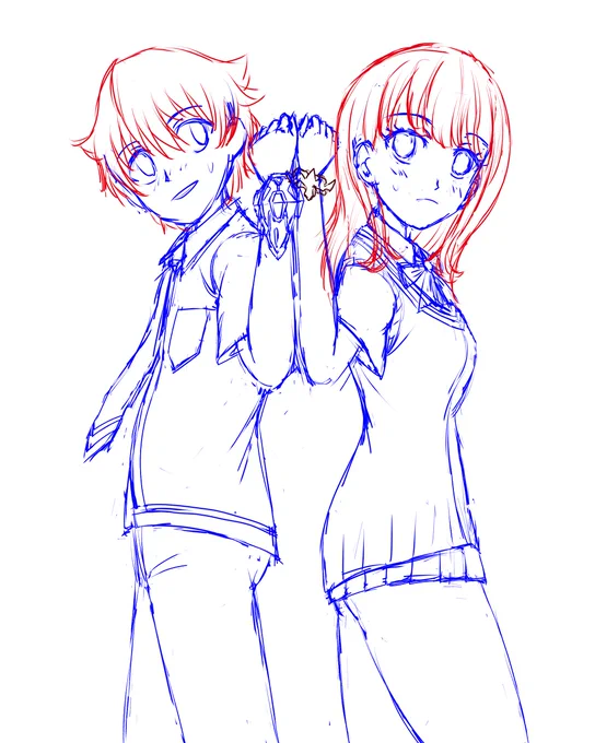 今描いてる裕太くんと六花さんのラフですぞー 