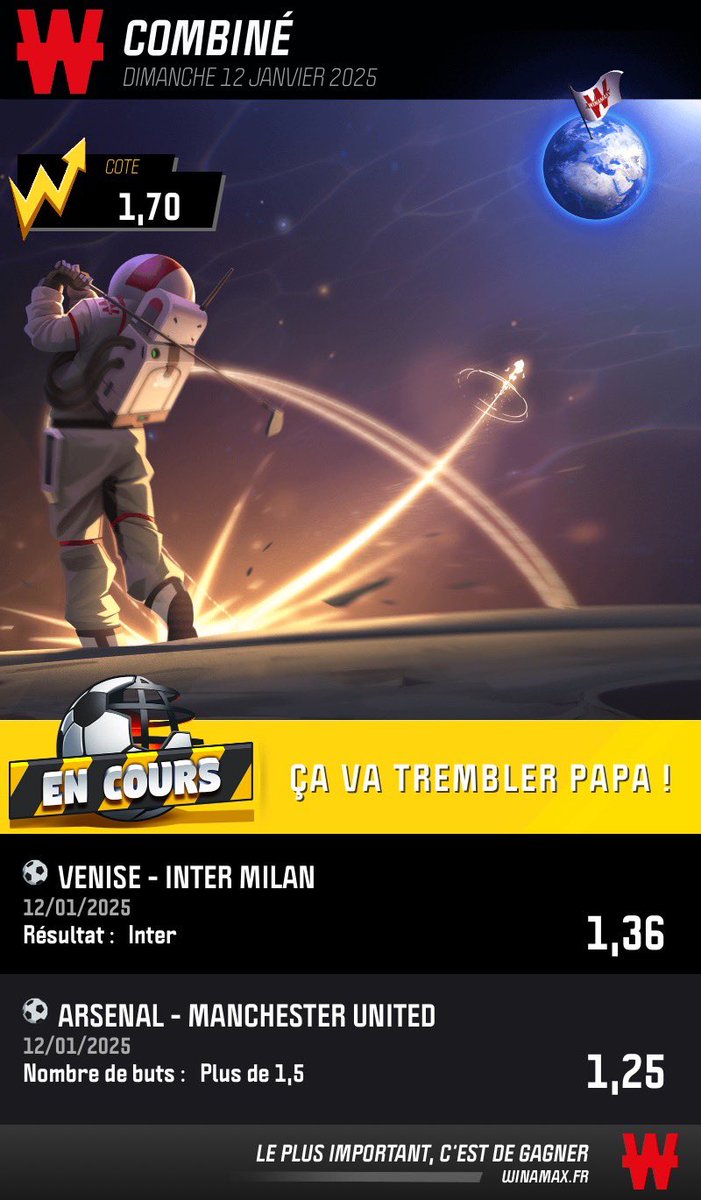 krokpronos's tweet photo. 🔝Confiance🔝
 Match ⚽️: Venise/Inter - Arsenal/ Man U 

Pronos 🤑: inter et +1,5 but dans Arsenal-Man U 

#parionssport #pronofoot #pronos #teamKrok https://t.co/nz1N0GFdXd