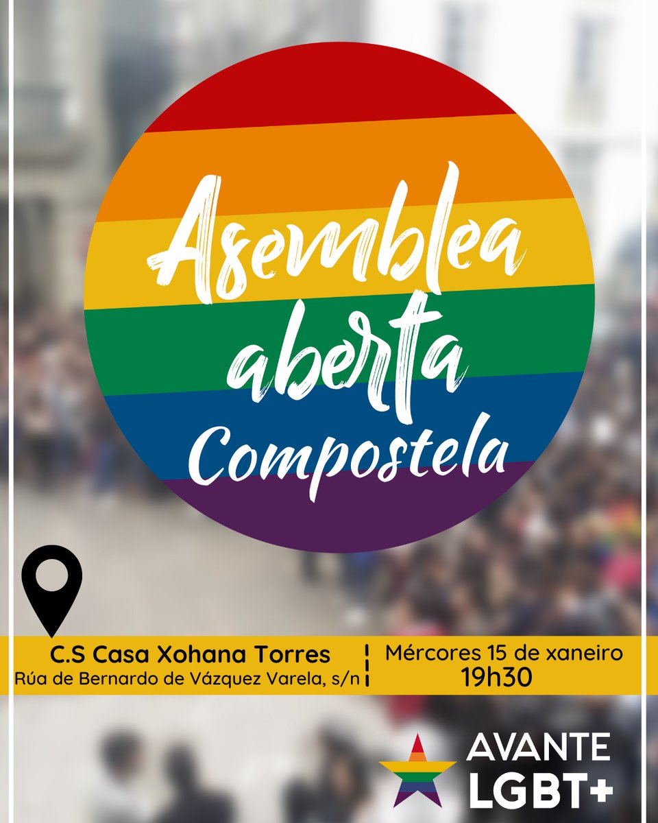 Únete ao movemento LGBT+!
O próximo mércores temos á primeira asamblea aberta ás 19h30 na Casa Xohana Torres. Se podes confirma asistencia por MD. 
Achégate a coñecernos e anímate a participar!