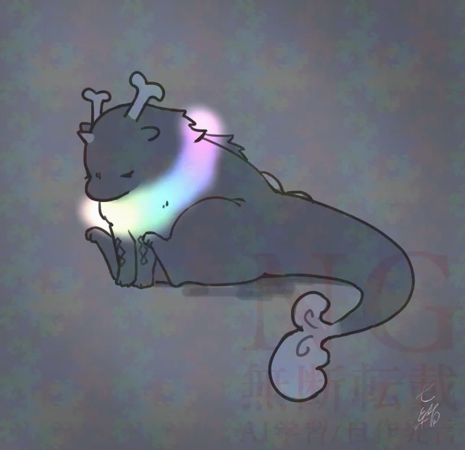 夜散歩の時は光る首輪つけられるてーくん 