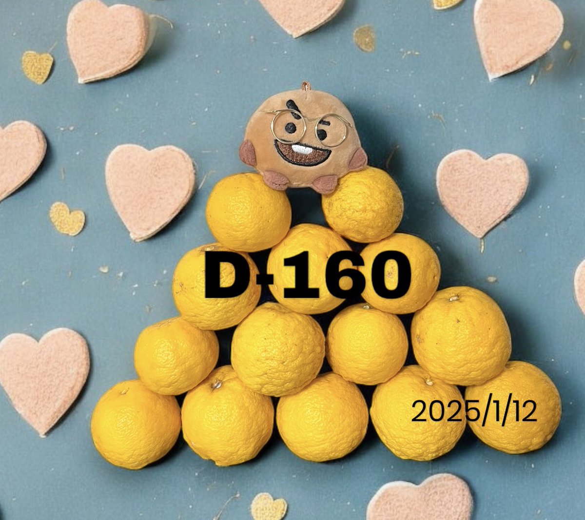 maru_puding's tweet photo. アナログカウントダウン
#D_160
昨日はB☆VERSEの後
ナムさんの映画
観てきました
チームRM ありがとう
そして又改めて
チームSUGAありがとう
柚の皮がビタミンが
すごいんだって!!
寒い季節
柚王国 国王 シュきたんと
ゆんぎさんの
7人の健康を祈ります
#To2025_WithSUGA
#UntilSpringComesBack https://t.co/qy4DbMh34d