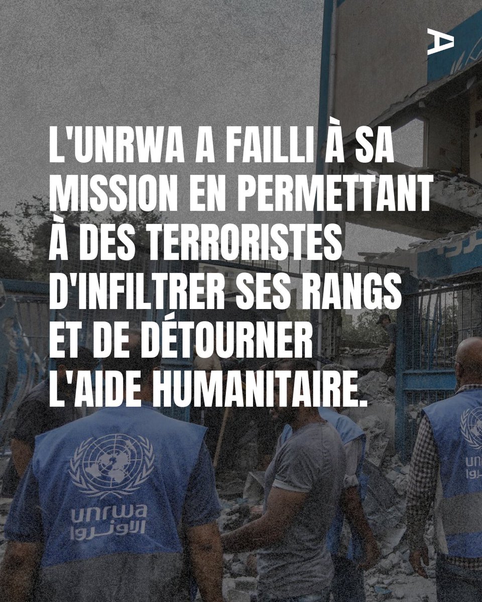 DiploactFrance's tweet photo. L’UNRWA a failli à sa mission en permettant à des terroristes d’infiltrer ses rangs et de détourner l’aide humanitaire. https://t.co/PNpgaYD8t0