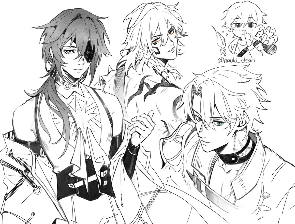 i'm still not settled on who's gonna be my amphoreus waifu so i decided to sketch them all just in case ~

#HonkaiStarRail #Phainon #Anaxa #Mydei