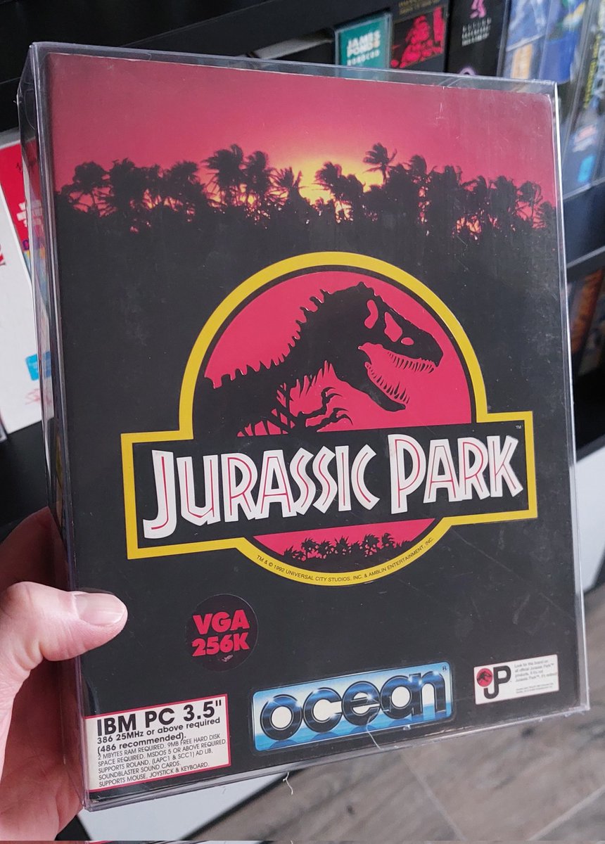 Ocean's "Jurassic Park" (1993) blends top-down action and first-person segments as Dr. Grant battles dinosaurs and solves puzzles. Praised for its graphics but criticized for high difficulty and no save feature. #DOSgaming