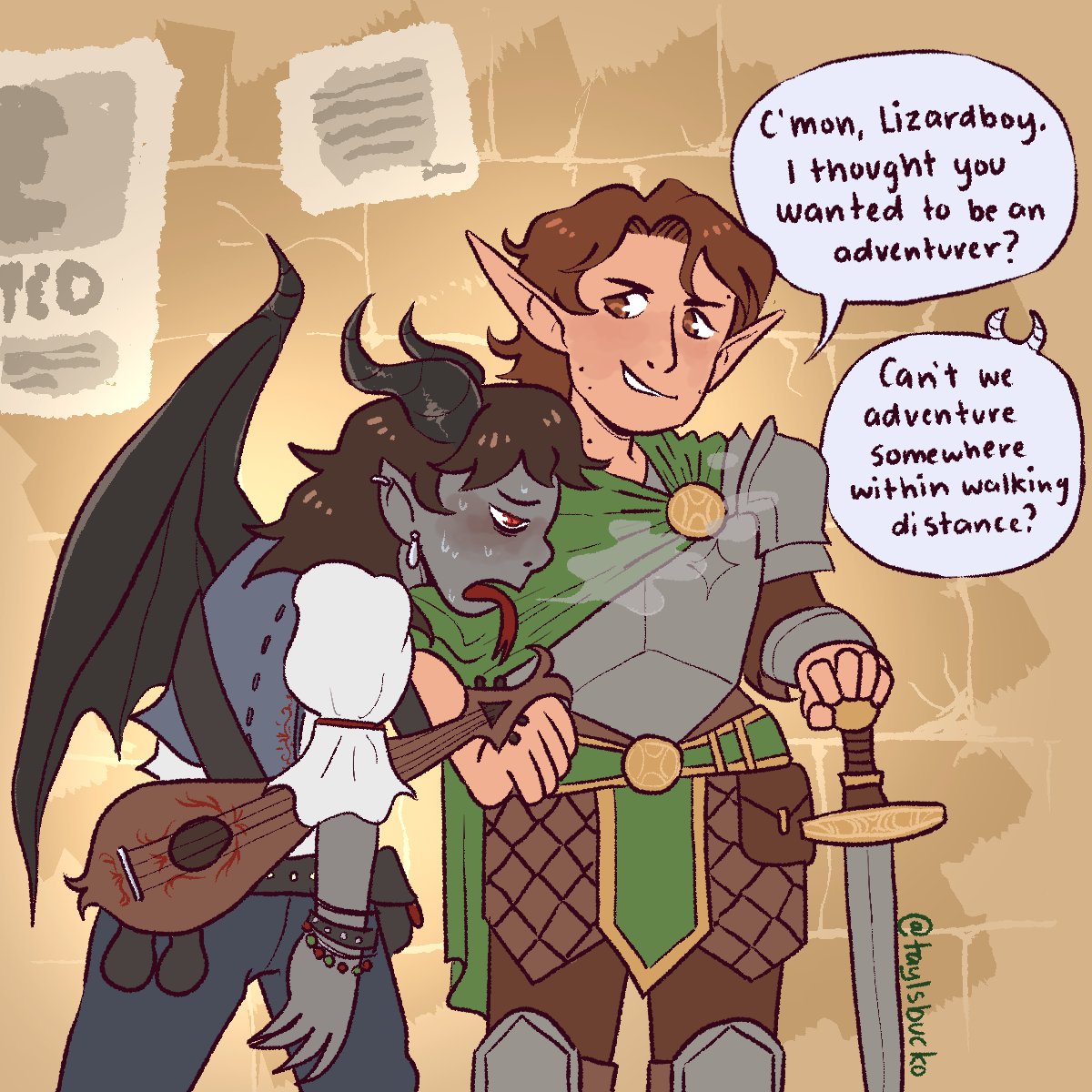 taylsbucko's tweet photo. Ho Ho Ho, I have another @steddieexchange gift! This one is for @drew_pictures ❤️
A bard has joined the Elf Prince's party, and it looks like it's getting him pretty hot and bothered... (it's the stairs that gets him) #steddiewinterexchange https://t.co/2w6bPZ6vSm