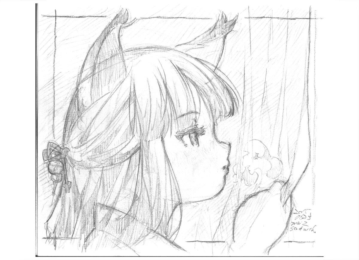 @7T3aLuYp このキャラは、師走に次いで二番目に古いんですよね。最初に描いたのがこの二枚ですが、当時から頬っぺたはこだわってたかもしれません(笑)。世界観もできてるので、話も作りやすいです。