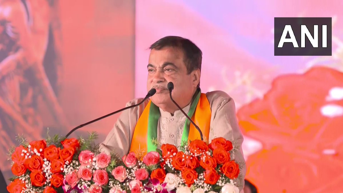 ANI's tweet photo. Maharashtra | Union Minister of Road Transport & Highways, Nitin Gadkari says, "We should not be satisfied just by defeating Congress. We have to bring change in the lives of the people, otherwise, the public will ask us what we did (for the welfare of the people in the state). They will say 'You did what they did'. We have to do ten times better work than the previous governments. Every youth in Maharashtra should get employment. There should be smart villages and not just smart cities. People come to the city out of compulsion. I am going to Kashmir after the program. Tomorrow there is the inauguration of a tunnel with PM Modi. I met the CM of Kashmir, and he told me that you have built such good roads, tourists have increased three times. People have increased. Today there are so many big tourist places in Maharashtra. Reducing imports and increasing exports is the biggest patriotism..."