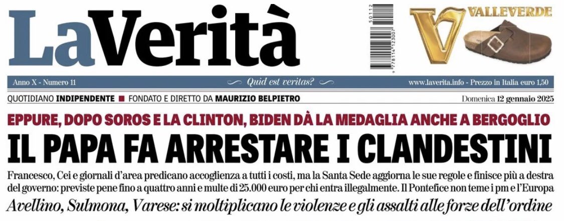 #Bergoglio si accorge che l’immigrazione illegale costituisce un pericolo: blinda le “frontiere” del Vaticano applicando pene fino a 4 anni di reclusione, arresto in flagranza multe di 25 mila € x chi entra illegalmente. Dichiara di sbattersene dei magistrati e del giudizio #EU.
