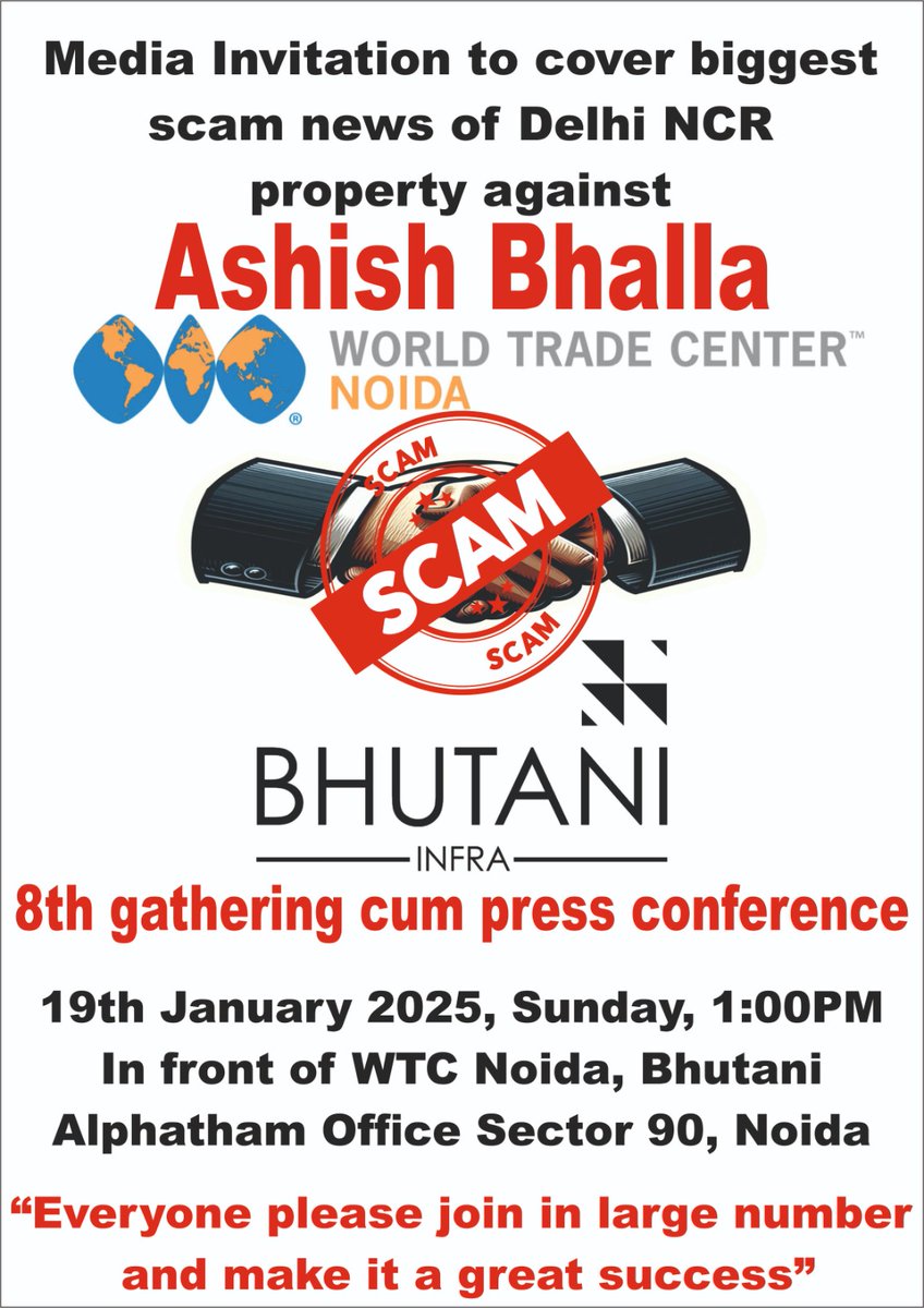 VikramArora20's tweet photo. #WTCfraud #Noida #AshishBhalla @wtcInvestorsW47 @AnubhavMohanty_ @aajtak @ndtv @NewsroomPostCom @DrKapilKakar @NewsBytesApp @newsflickshindi @NewsWorldIN @ABPNews #WTCFraurd #WTC https://t.co/km6uvnDQFa