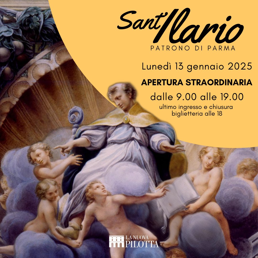 Domani 13 gennaio è Sant'Ilario, patrono di Parma, e il Complesso Monumentale della Pilotta + l'Antica Spezieria saranno aperti.
✅ Pilotta: 9 - 19 
✅ Antica Spezieria di San Giovanni Evangelista: 9 - 13 e 15 - 19.
Info > complessopilotta.it/biglietti/
⚠ Chiusi il 14 gennaio!