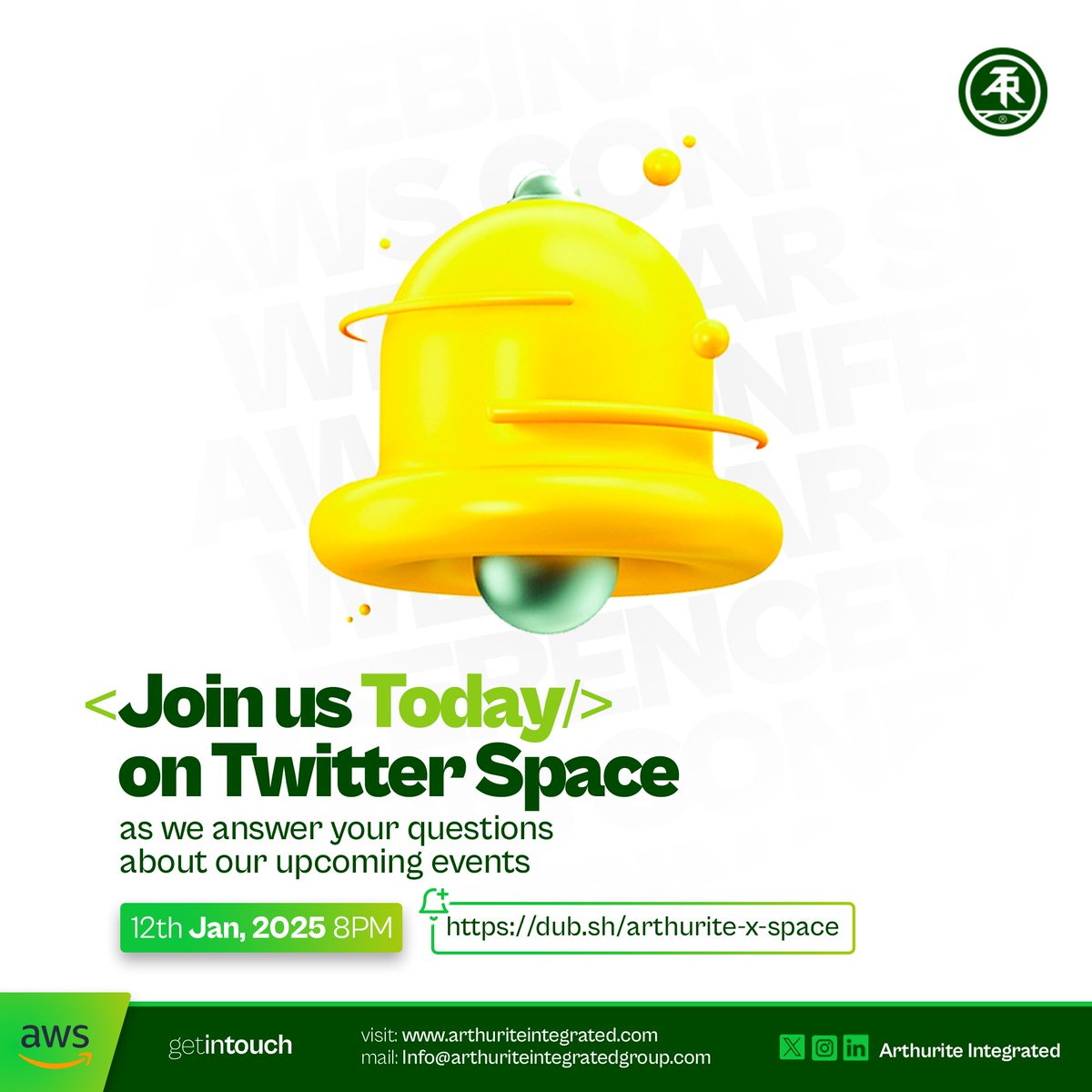 Arthurite_IX's tweet image. 🔗𝐑𝐞𝐠𝐢𝐬𝐭𝐞𝐫 𝐟𝐨𝐫 𝐭𝐡𝐞 𝐀𝐖𝐒 𝐂𝐥𝐨𝐮𝐝 𝐂𝐨𝐧𝐟𝐞𝐫𝐞𝐧𝐜𝐞 (𝐉𝐚𝐧 𝟐𝟗, 𝟐𝟎𝟐𝟓): arthurite-event-landing.vercel.app

#AWSWebinarSeries #AWSCloudConference #AWSCloud #WebinarSeries #ArthuriteIntegrated #CloudComputing #AWSPartner #XSpace