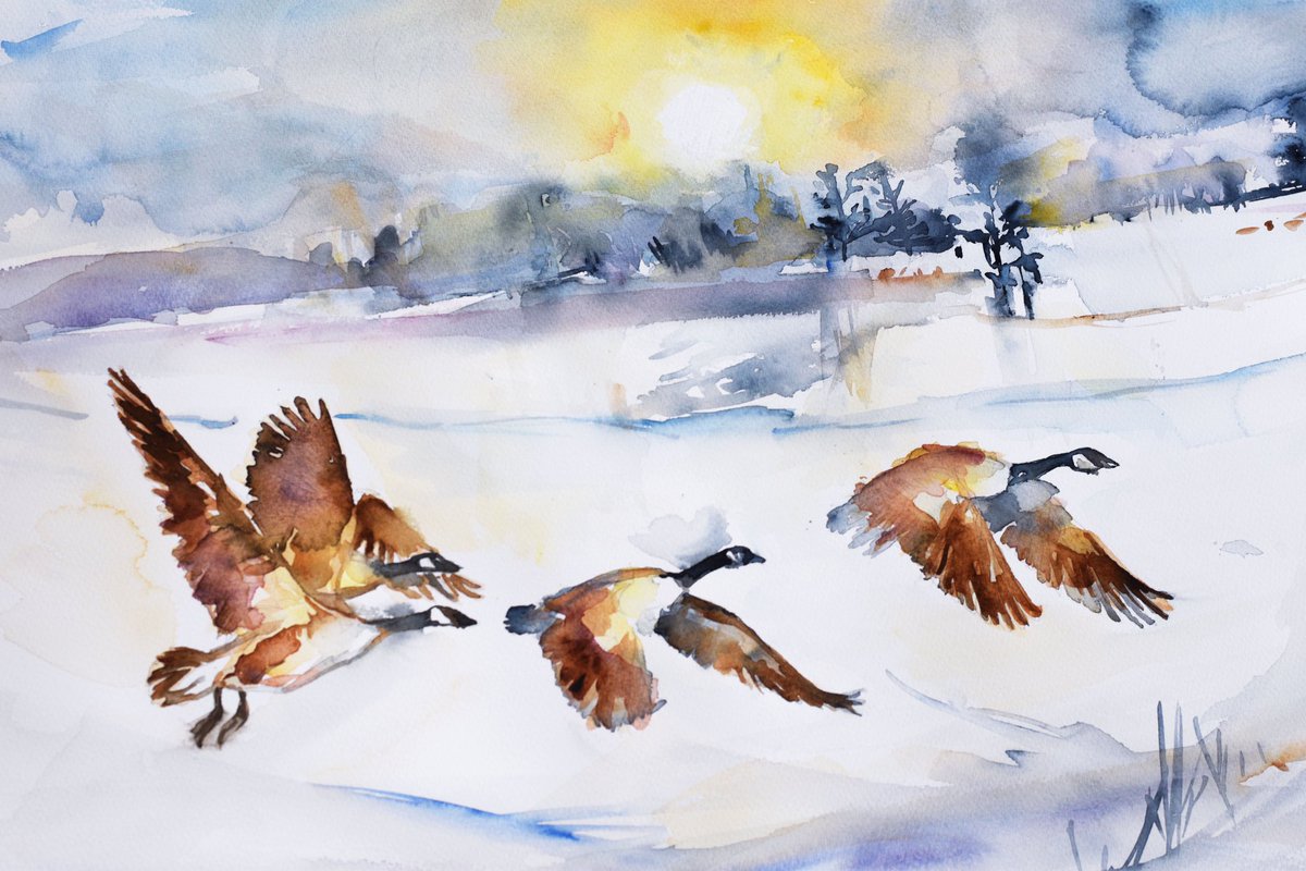 Winter watercolour geese🎨❄️🖌Join my winter painting classes this month: jenniferrose.gallery/blog/