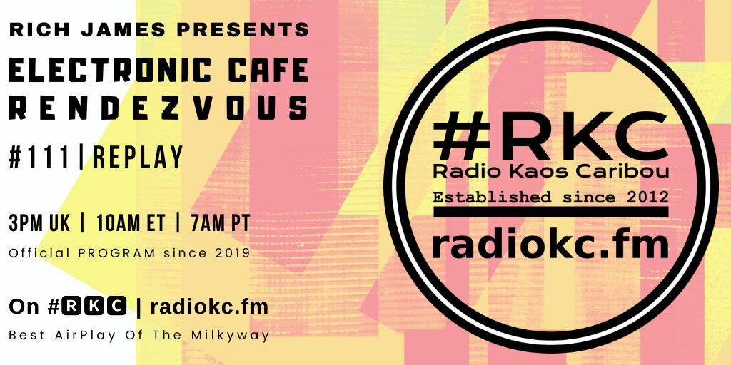 #๐ฅ๐๐ (@radiokc) on Twitter photo TODAY
๐3PM UKโช10AM ETโช7AM PT
<a href="/ElecCafe/">Electronic Cafe Rendezvous & Pink Dolphin Music</a> #Rendezvous
EP #111 โ 2023 #REPLAY
โฌ๏ธDetailsโฌ๏ธ
๐ fb.com/RadioKC/posts/โฆ
๐ป #๐๐
บ๐
ฒ featuring
<a href="/into_blood/">Into the Blood *single DESTINATION 11 out now*</a> x <a href="/kilbuckmusic/">Kilbuck</a> โ @DemiurgoMusic โ <a href="/cybermondaymus/">Cyber Monday</a> x Lonely Sista โ <a href="/isunraynz/">isunray</a> x <a href="/Cosmic_Address/">Cosmic Address</a>
.../... TODAY
๐3PM UKโช10AM ETโช7AM PT
<a href="/ElecCafe/">Electronic Cafe Rendezvous & Pink Dolphin Music</a> #Rendezvous
EP #111 โ 2023 #REPLAY
โฌ๏ธDetailsโฌ๏ธ
๐ fb.com/RadioKC/posts/โฆ
๐ป #๐๐
บ๐
ฒ featuring
<a href="/into_blood/">Into the Blood *single DESTINATION 11 out now*</a> x <a href="/kilbuckmusic/">Kilbuck</a> โ @DemiurgoMusic โ <a href="/cybermondaymus/">Cyber Monday</a> x Lonely Sista โ <a href="/isunraynz/">isunray</a> x <a href="/Cosmic_Address/">Cosmic Address</a>
.../...