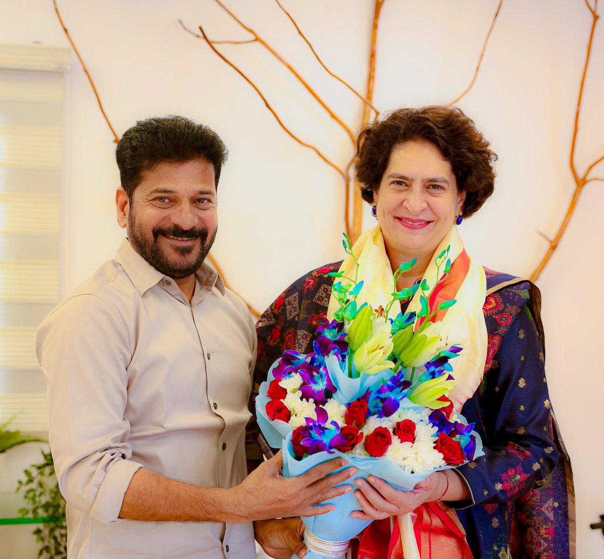 revanth_anumula's tweet photo. Happy birthday wishes to the voice against oppression, our leader 
Smt @priyankagandhi ji. 

May God bless her with great health and long life in the service of people. https://t.co/uv9Xumy0RM